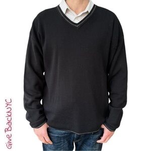 Domani Wool V Neck Sweater Black Size XXL